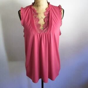 Express Rose Pink Blouse Size L Deep V-neck Pintuck Sleeveless